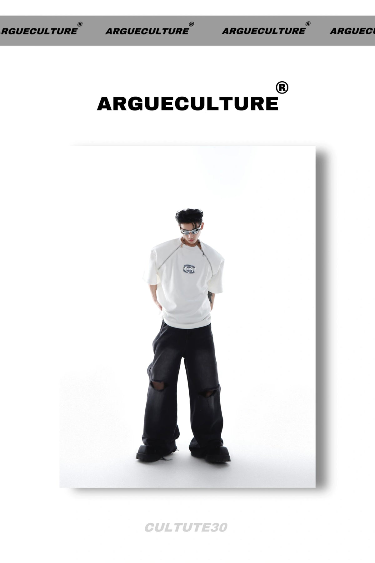 Relaxed Cotton Shoulder-Pad Zip-Detail T-Shirt - description image 4