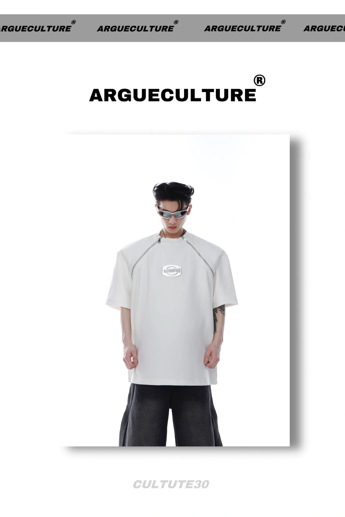 Relaxed Cotton Shoulder-Pad Zip-Detail T-Shirt - description image 5