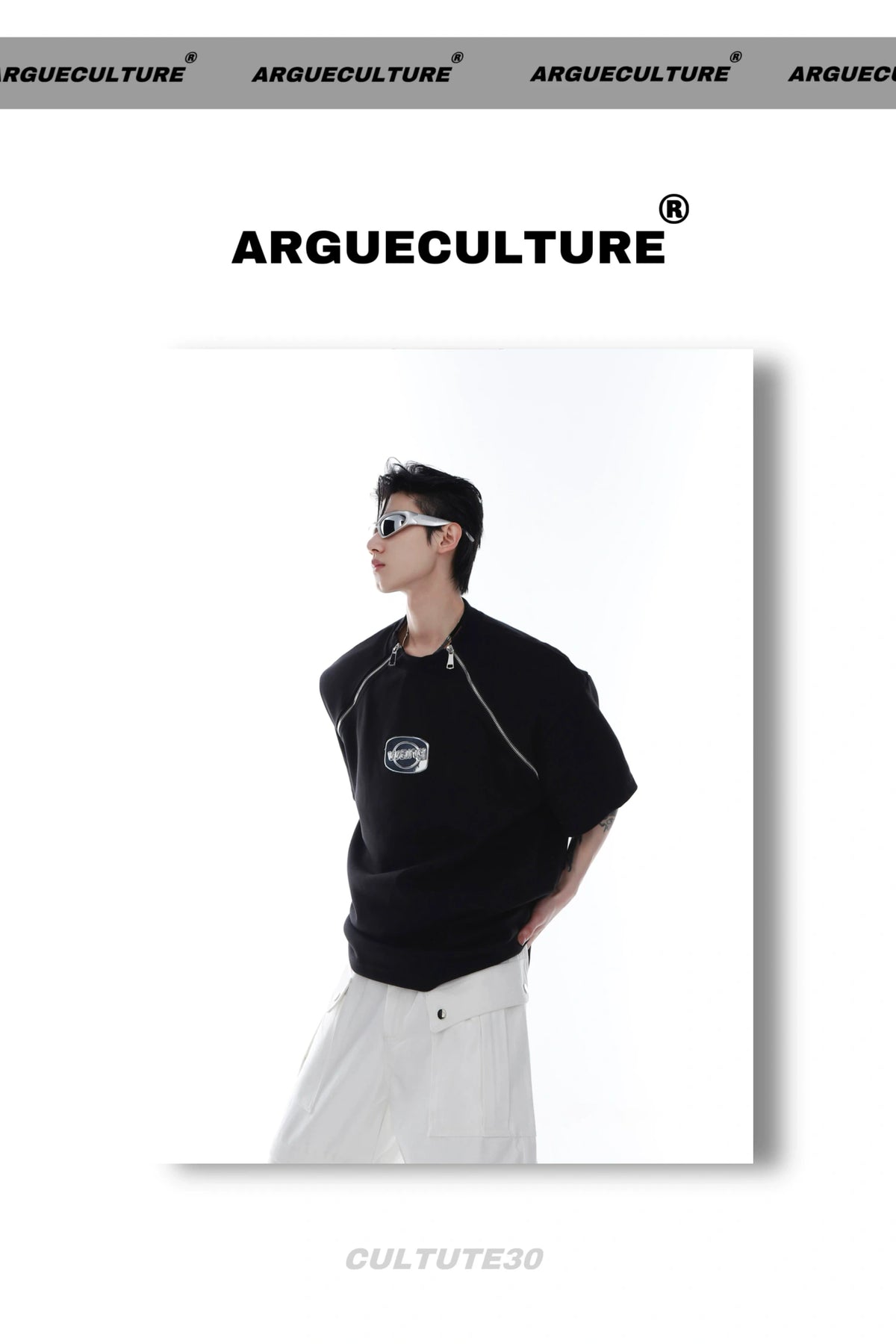Relaxed Cotton Shoulder-Pad Zip-Detail T-Shirt - description image 6