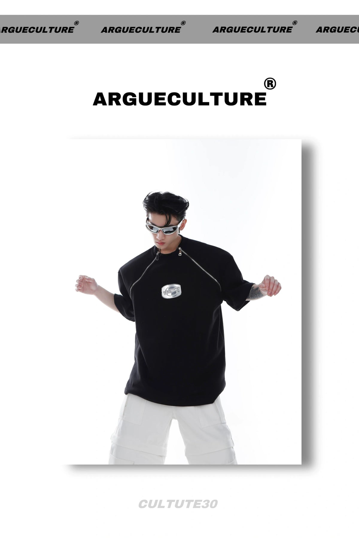 Relaxed Cotton Shoulder-Pad Zip-Detail T-Shirt - description image 7