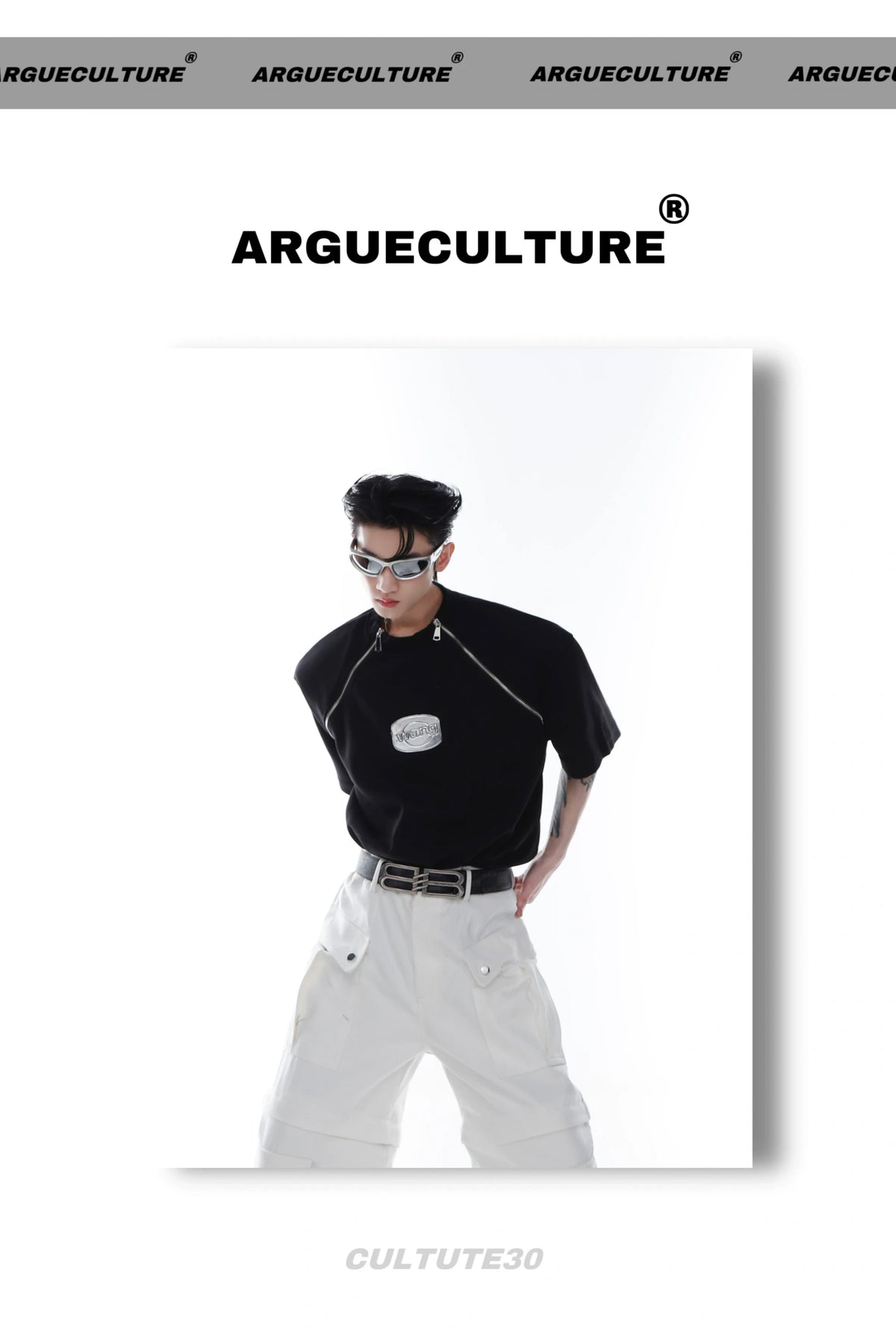 Relaxed Cotton Shoulder-Pad Zip-Detail T-Shirt - description image 8