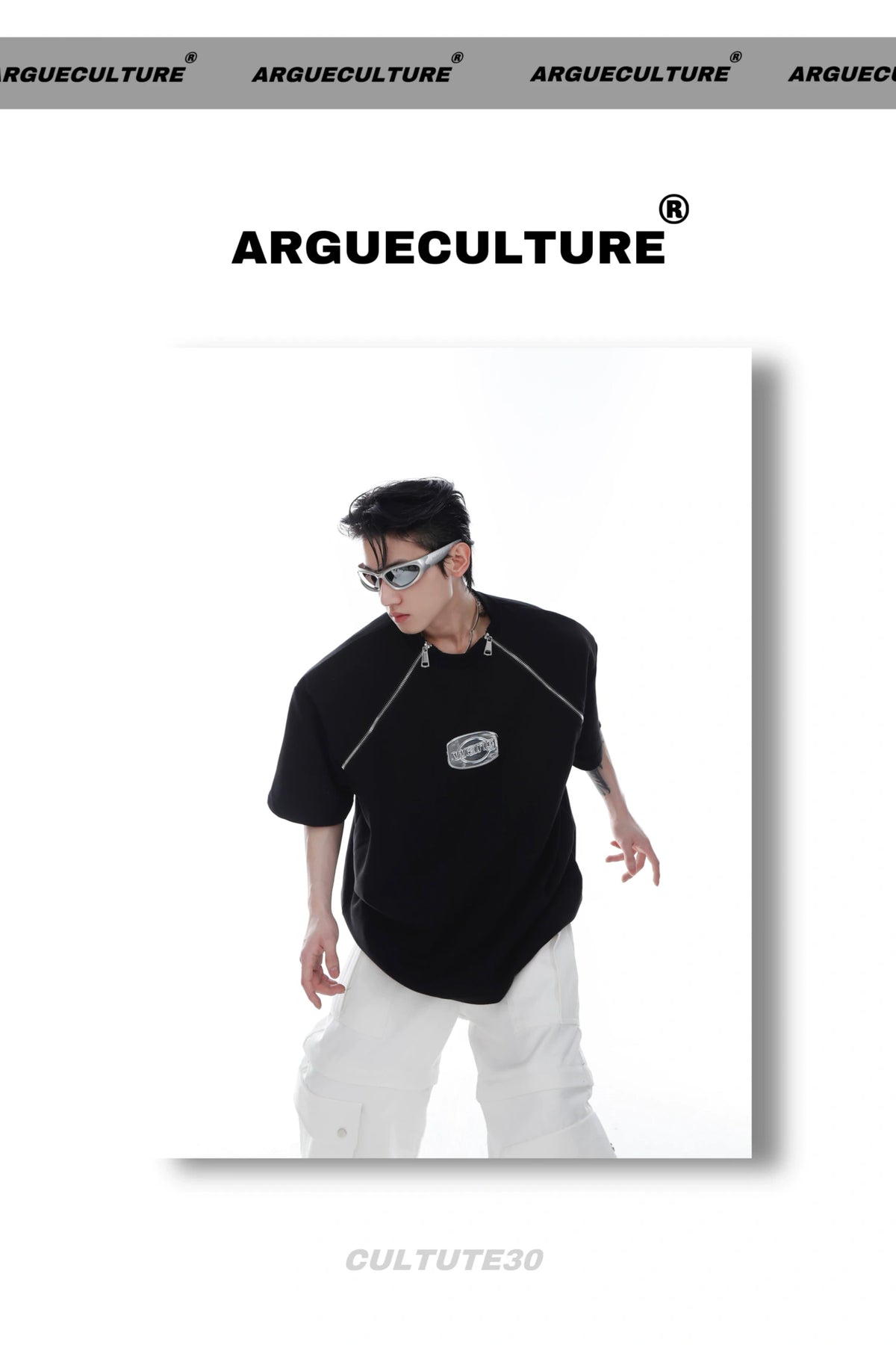 Relaxed Cotton Shoulder-Pad Zip-Detail T-Shirt - description image 9