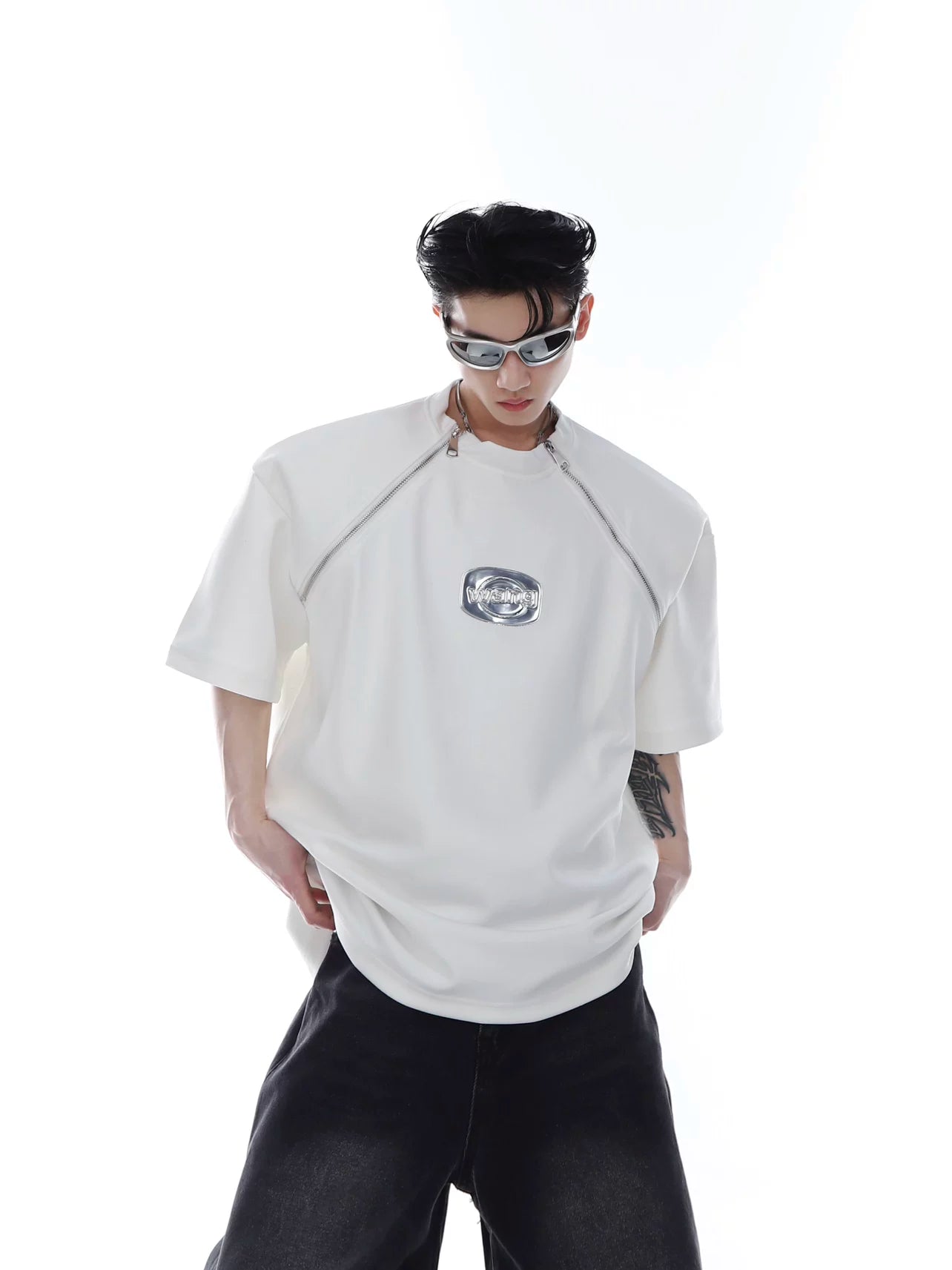 Relaxed Cotton Shoulder-Pad Zip-Detail T-Shirt - main image 4
