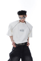Relaxed Cotton Shoulder-Pad Zip-Detail T-Shirt - White