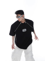 Relaxed Cotton Shoulder-Pad Zip-Detail T-Shirt - Black