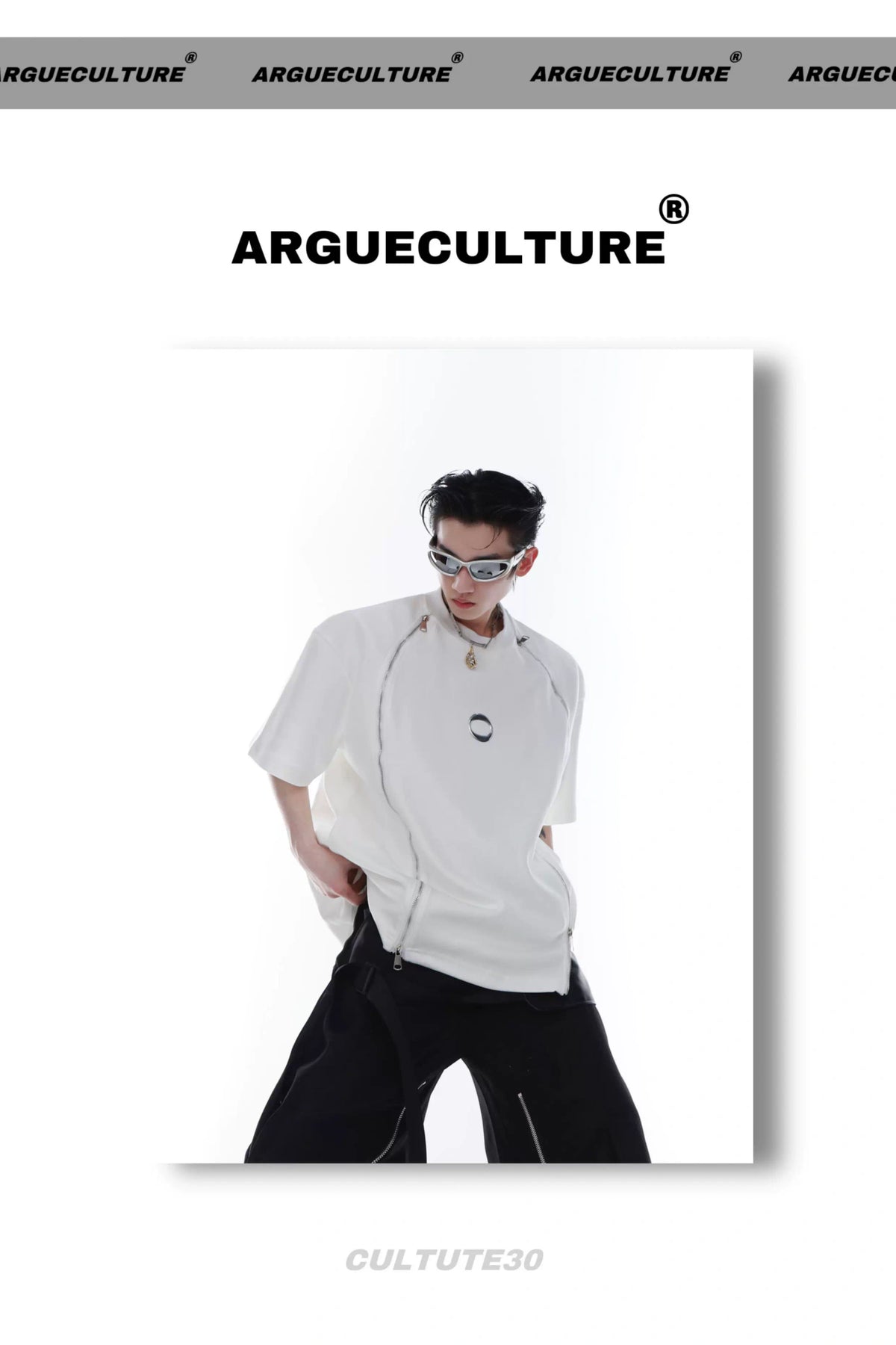 Relaxed Cotton Dual-Zip Metal-Print T-Shirt - description image 12