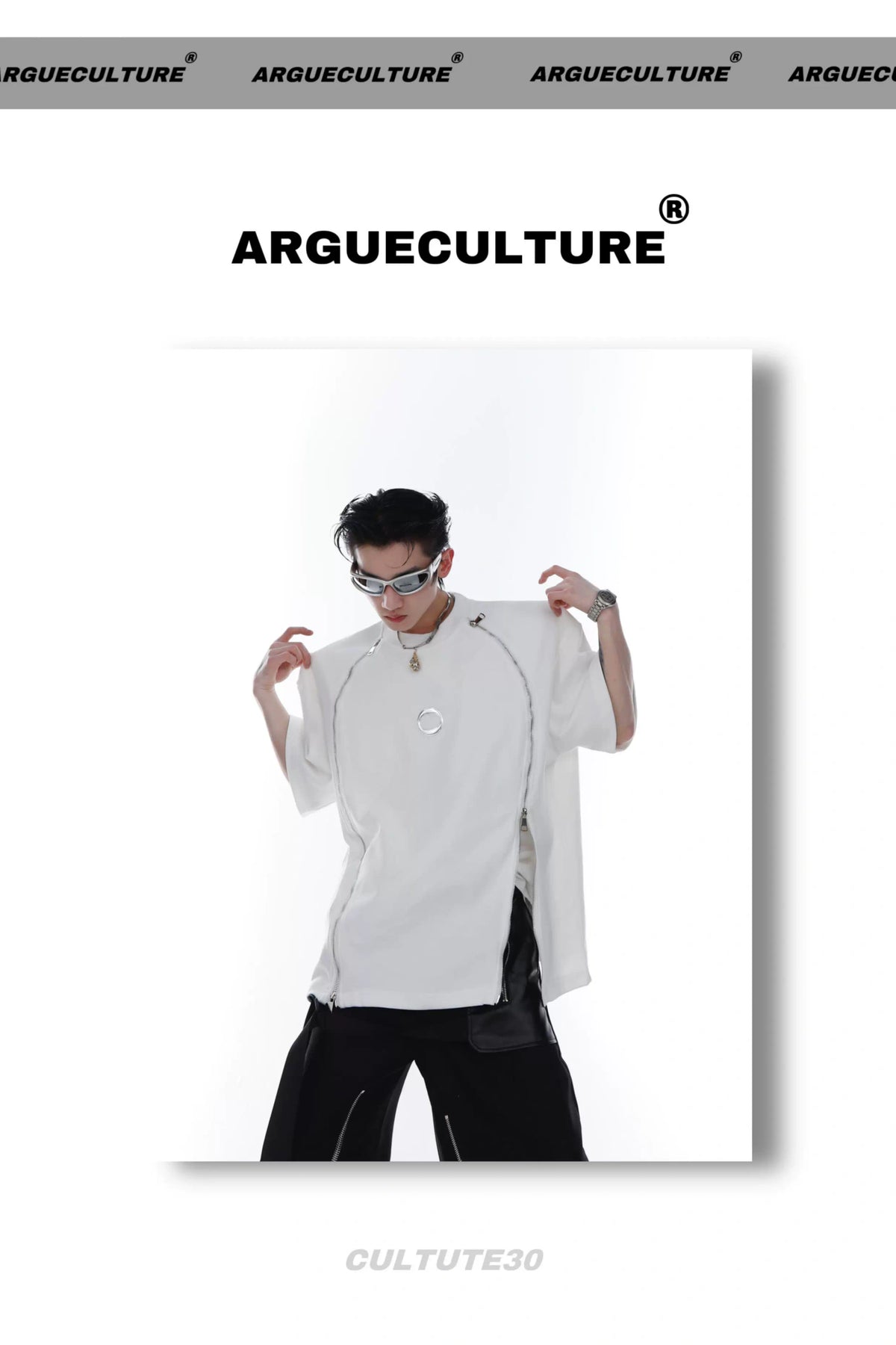 Relaxed Cotton Dual-Zip Metal-Print T-Shirt - description image 14
