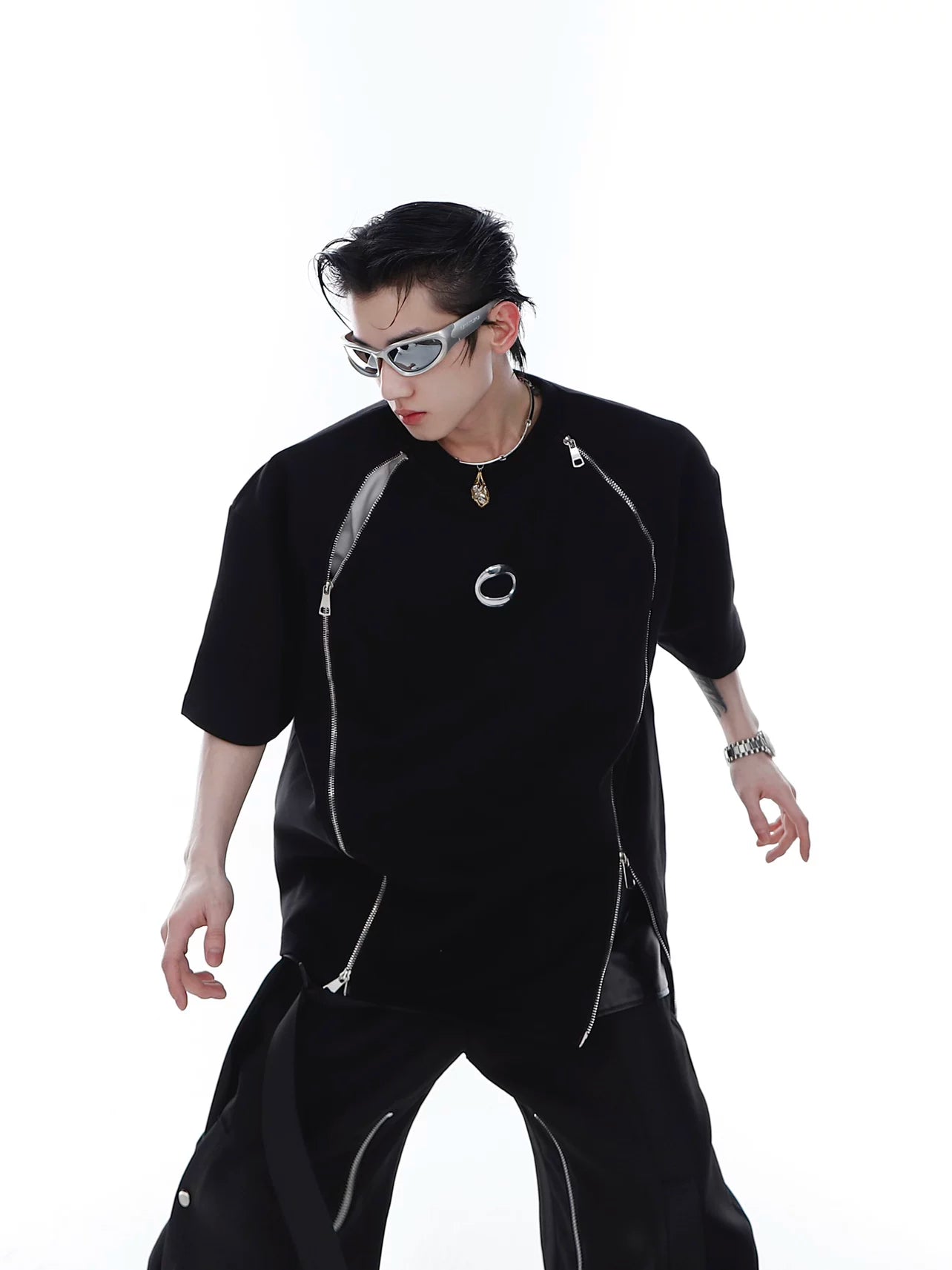 Relaxed Cotton Dual-Zip Metal-Print T-Shirt - main image 2