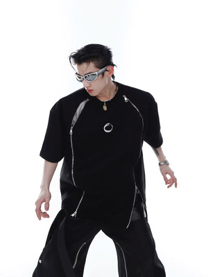 Relaxed Cotton Dual-Zip Metal-Print T-Shirt - main image 2