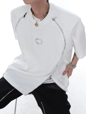 Relaxed Cotton Dual-Zip Metal-Print T-Shirt - main image 3