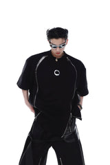 Relaxed Cotton Dual-Zip Metal-Print T-Shirt - Black