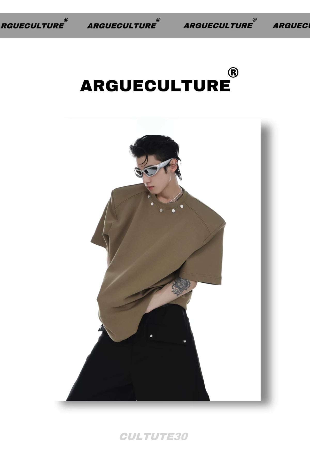 Oversized Cotton Metal-Button Shoulder-Pad T-Shirt - description image 8