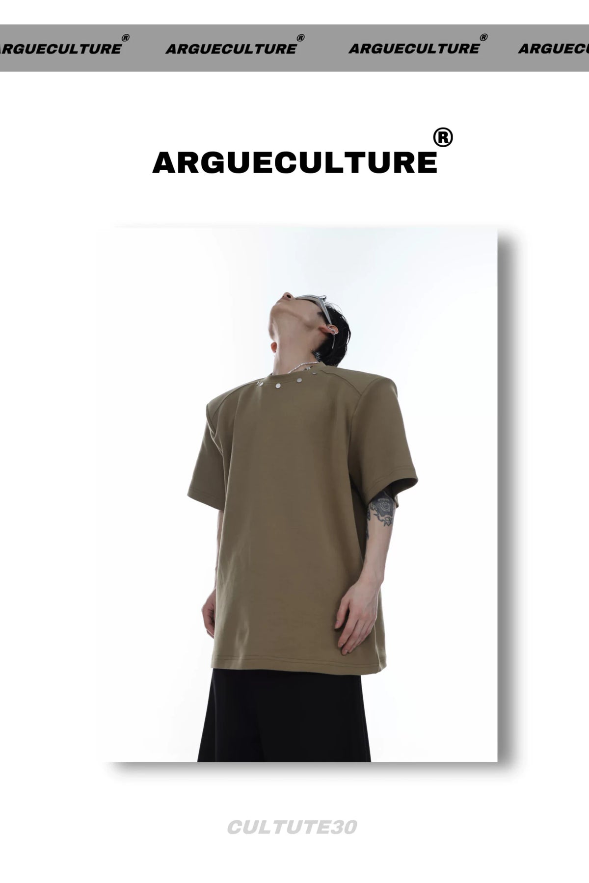 Oversized Cotton Metal-Button Shoulder-Pad T-Shirt - description image 9