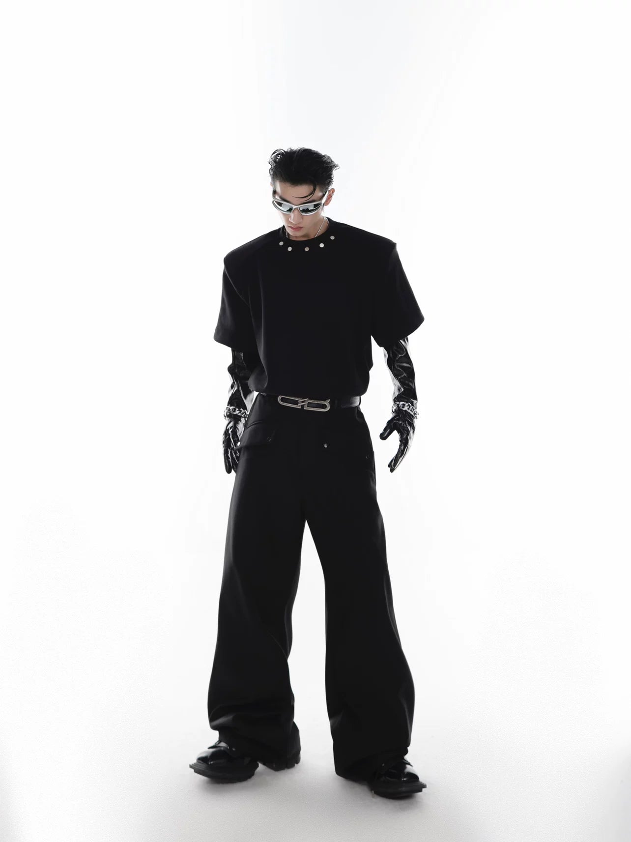 Oversized Cotton Metal-Button Shoulder-Pad T-Shirt - main image 5