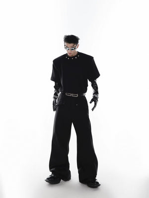 Oversized Cotton Metal-Button Shoulder-Pad T-Shirt - main image 5