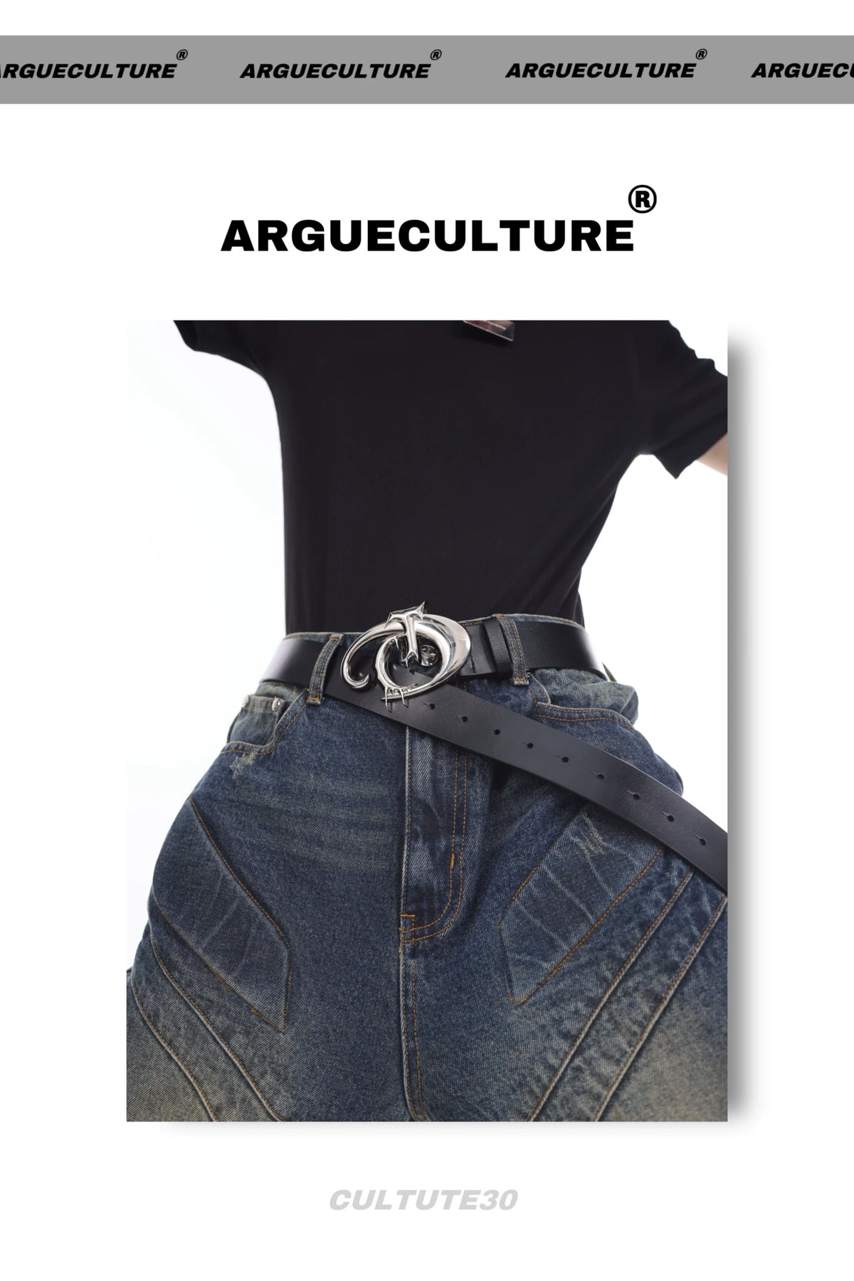 Black Embossed Logo PU Belt for Unisex Streetwear Style - description image 5