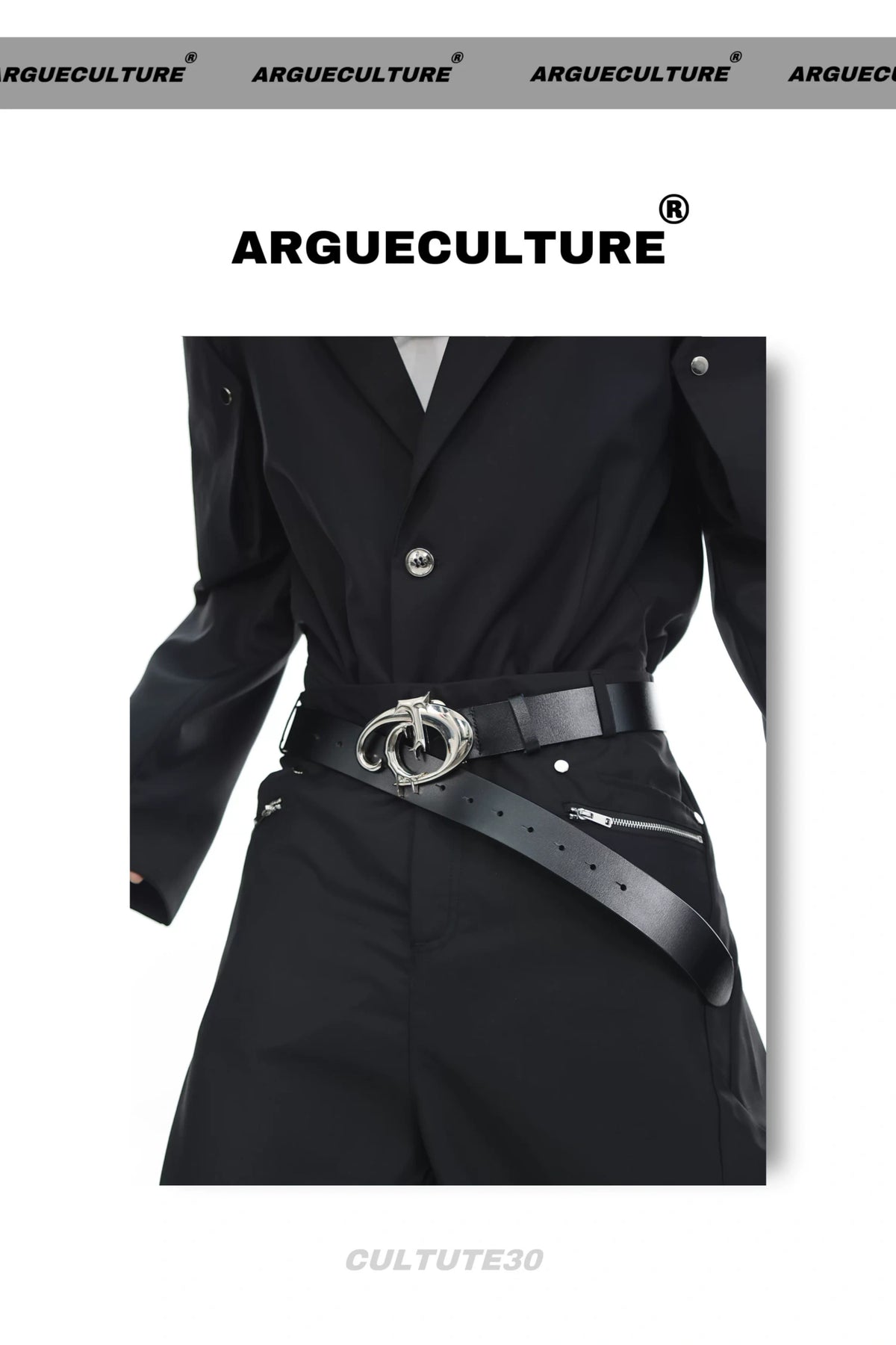 Black Embossed Logo PU Belt for Unisex Streetwear Style - description image 6