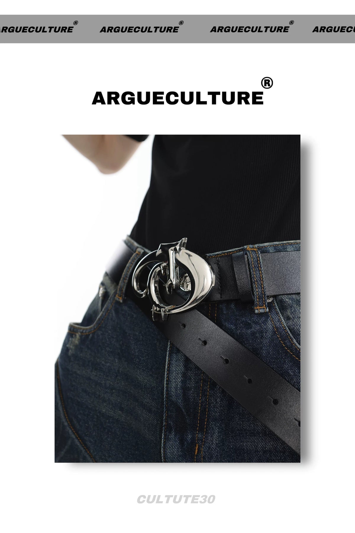 Black Embossed Logo PU Belt for Unisex Streetwear Style - description image 8