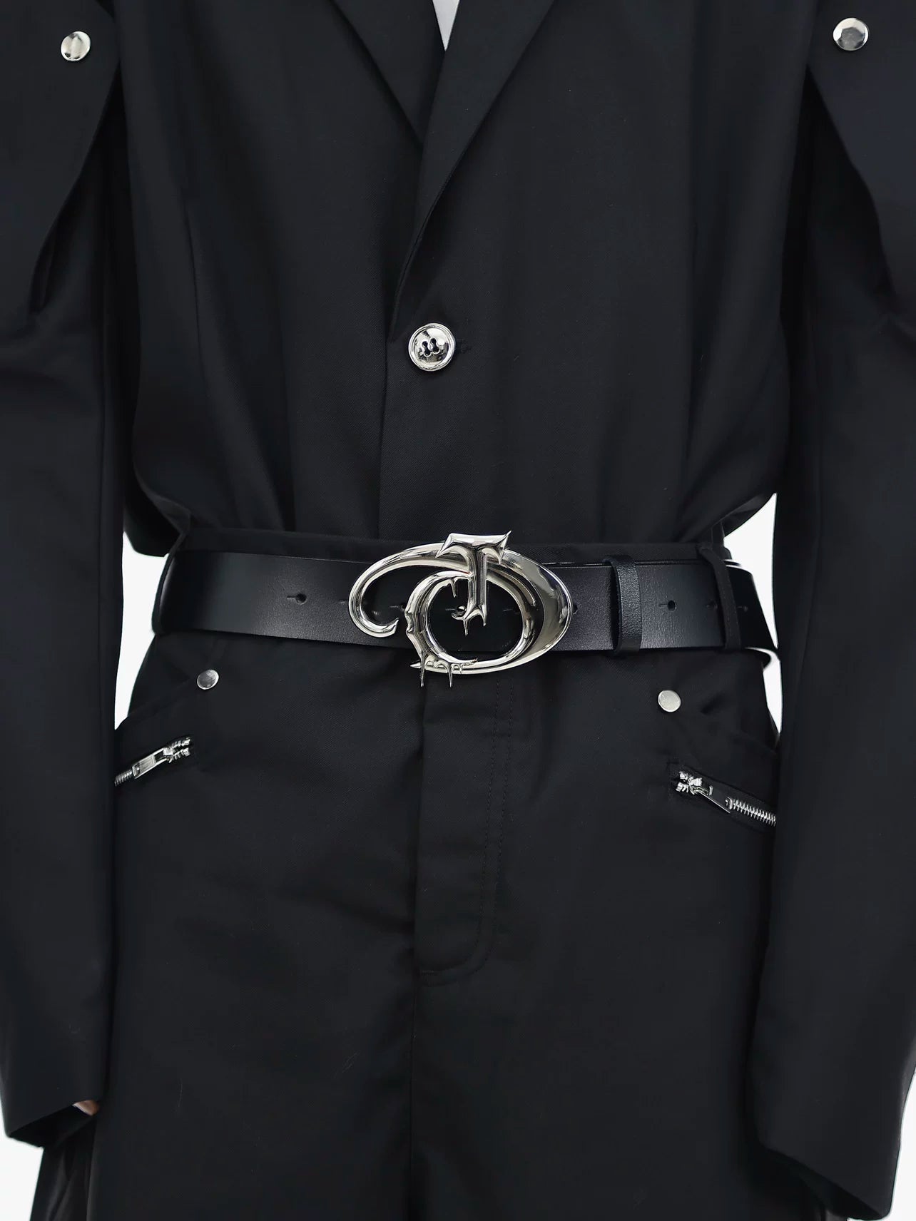 Black Embossed Logo PU Belt for Unisex Streetwear Style - main image 1
