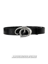 Black Embossed Logo PU Belt for Unisex Streetwear Style - Black