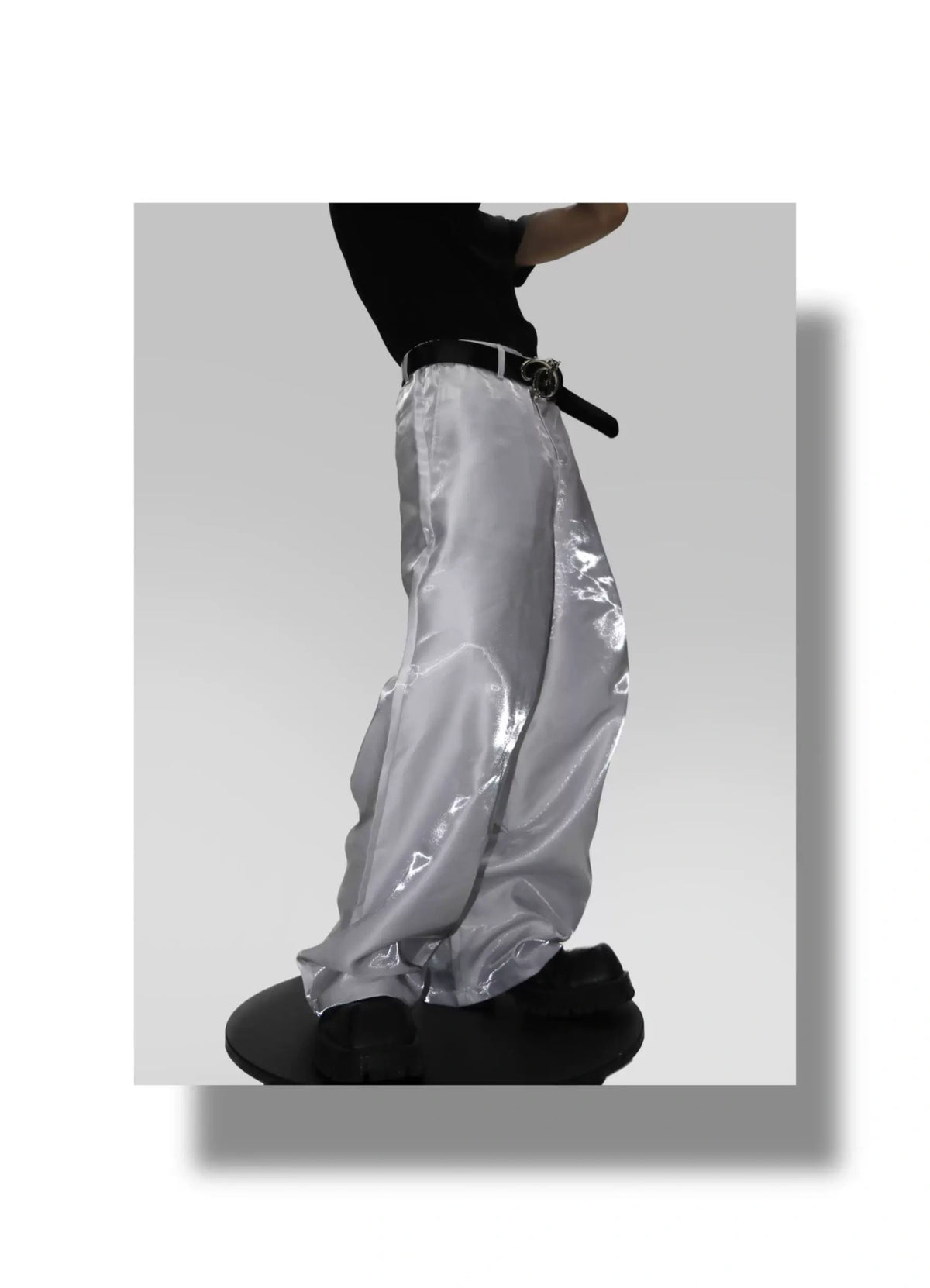 Liquid-Sheen Straight-Leg Trousers | High-Waist - description image 7