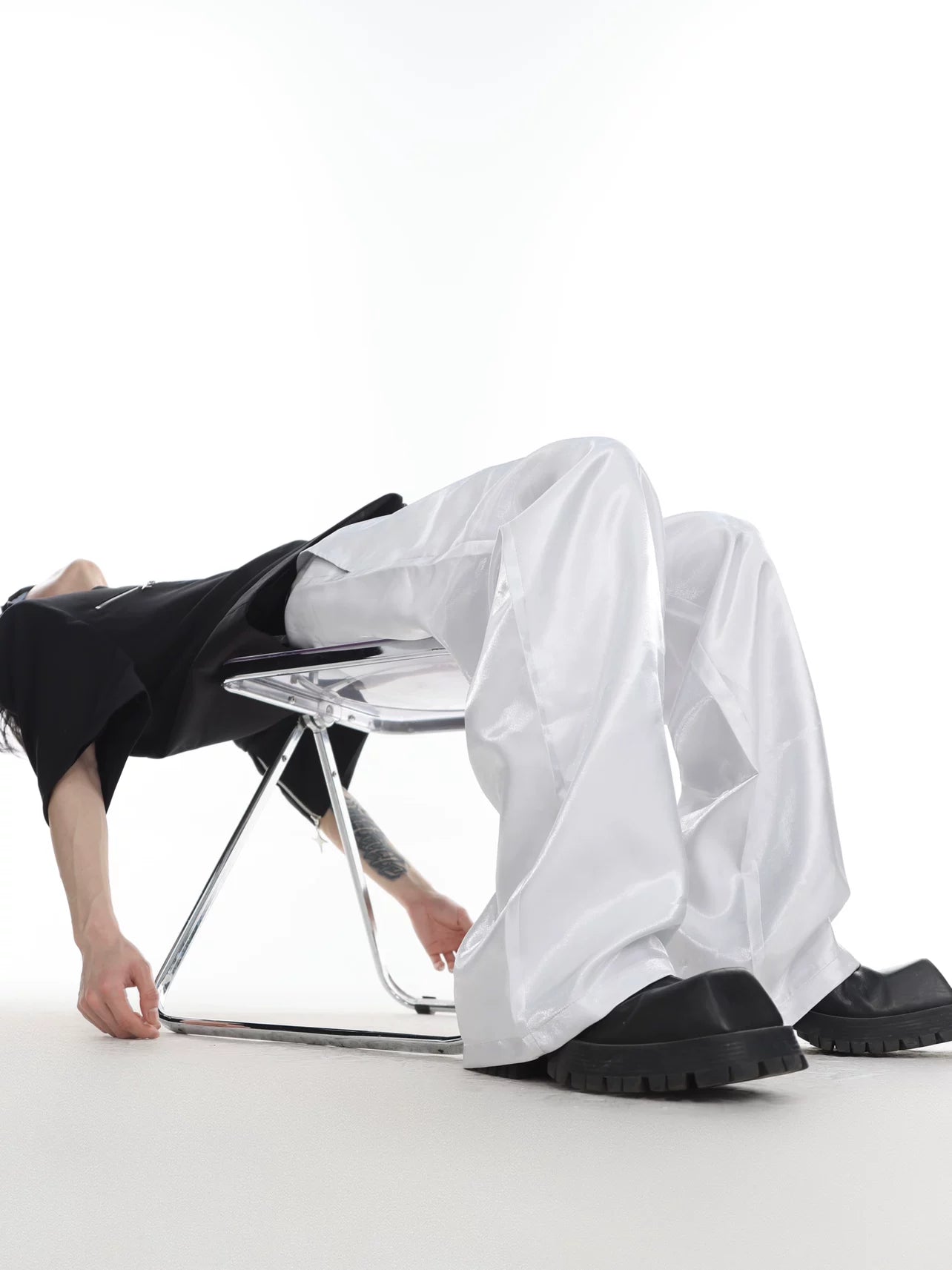 Liquid-Sheen Straight-Leg Trousers | High-Waist - main image 3