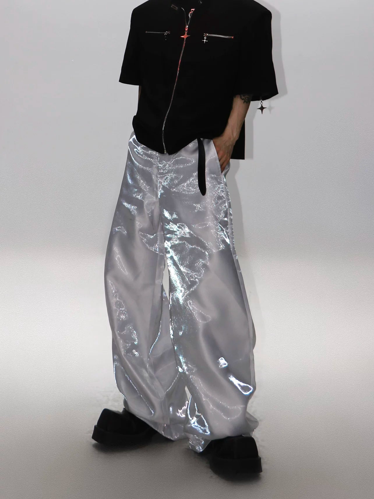 Liquid-Sheen Straight-Leg Trousers | High-Waist - main image 4