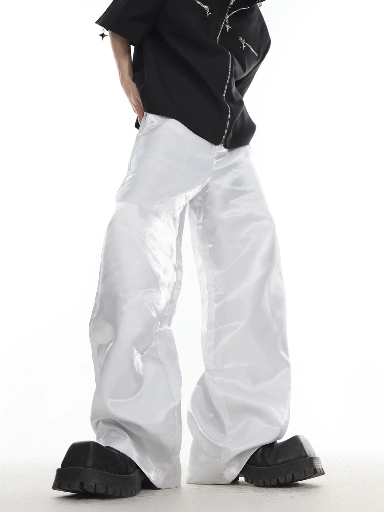 Liquid-Sheen Straight-Leg Trousers | High-Waist - main image 5