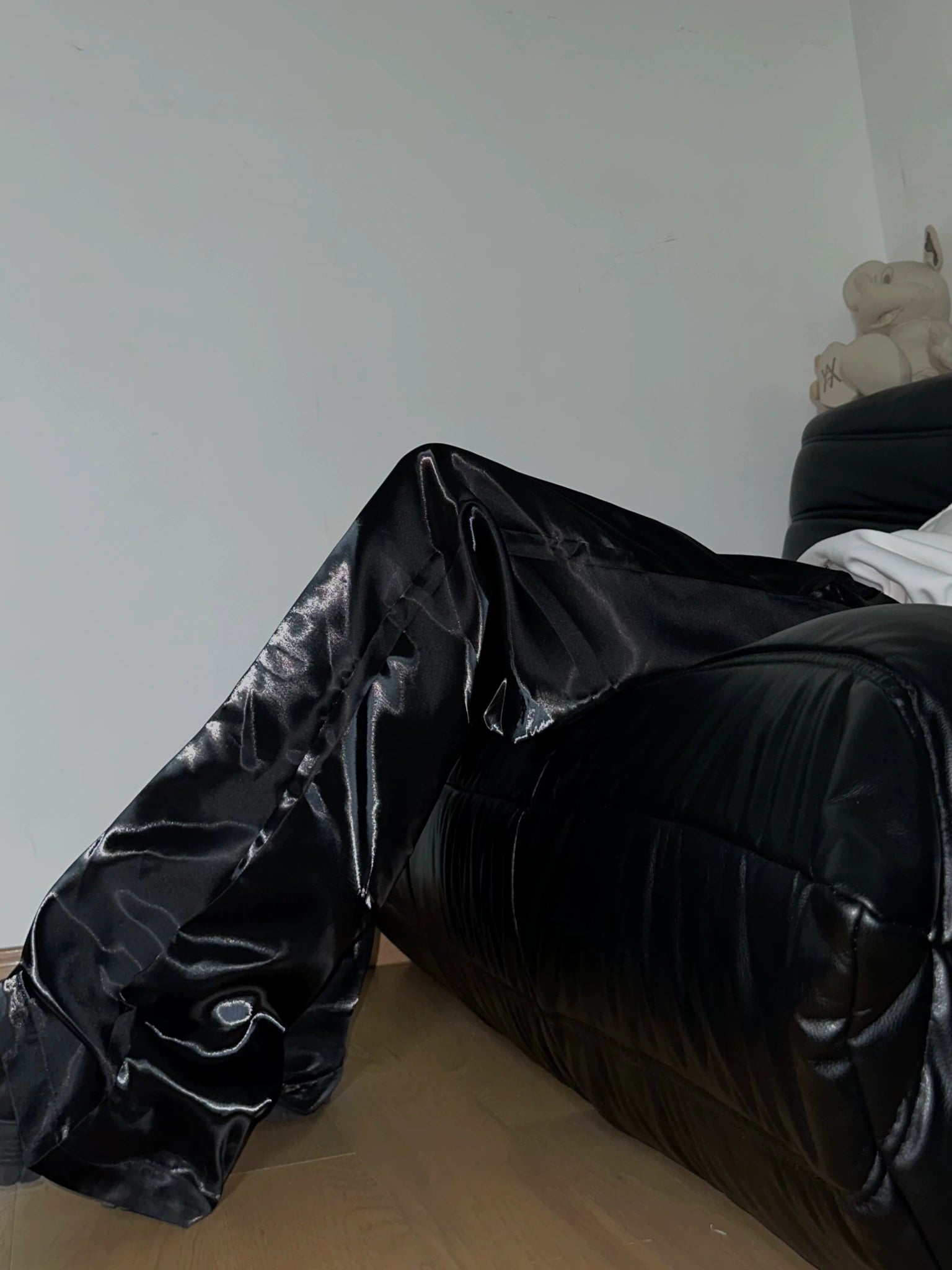Liquid-Sheen Straight-Leg Trousers | High-Waist - Black