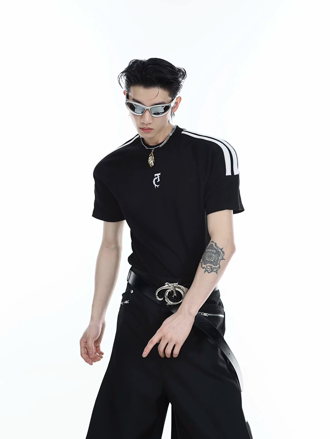 Unisex Cotton Three-Stripe Textured Fitted Tee - main image 1