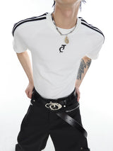 Unisex Cotton Three-Stripe Textured Fitted Tee - White