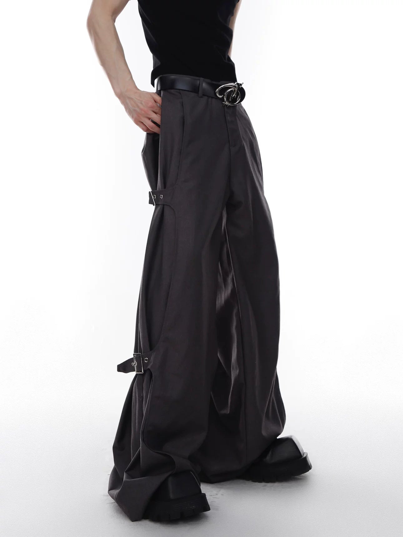 Adjustable Strap Wide-Leg Cotton Modal Trousers - main image 3