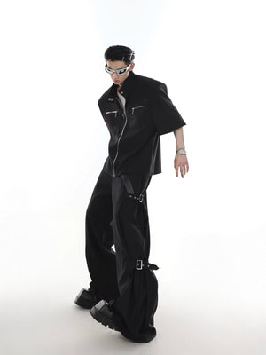Adjustable Strap Wide-Leg Cotton Modal Trousers - main image 4