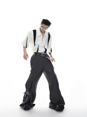 Adjustable Strap Wide-Leg Cotton Modal Trousers - main image 5