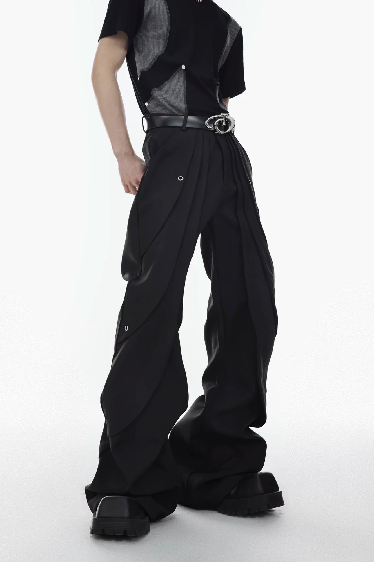 High-Rise Button-Detail Trousers | Punk Tailoring - Black