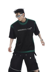 Gradient Metal Print Shoulder T-Shirt | Relaxed Fit - Black
