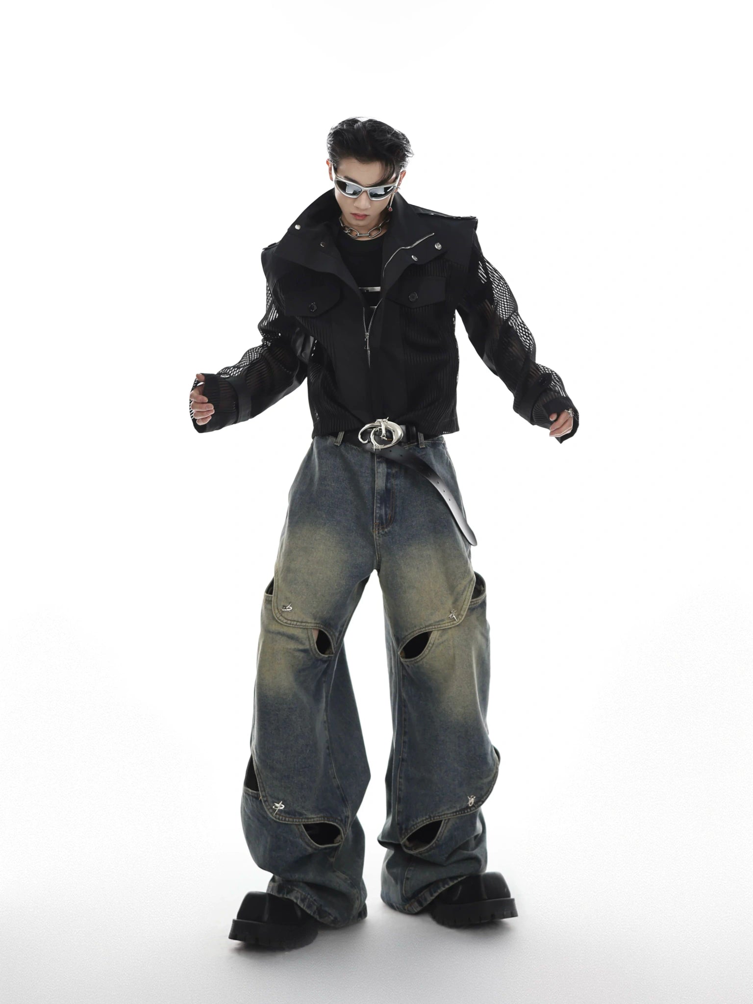 Cutout Washed Cotton Straight-Leg Jeans | G136 - main image 2