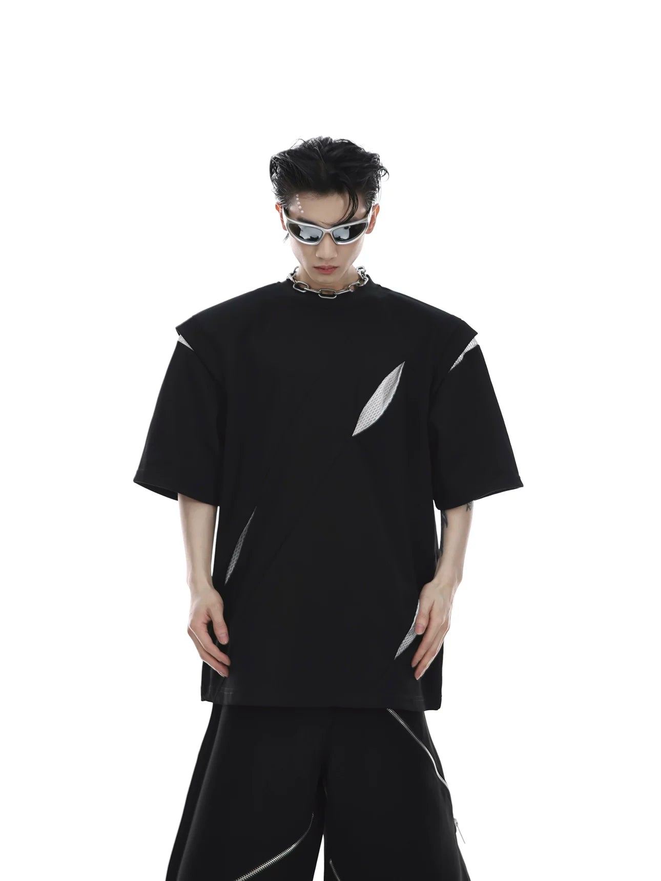 Deconstructed Colorblock Panel T-Shirt | Relaxed Fit - Black Top