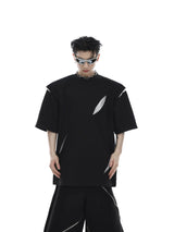 Deconstructed Colorblock Panel T-Shirt | Relaxed Fit - Black Top