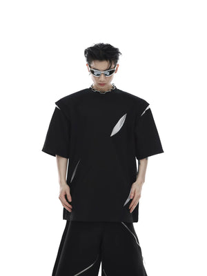 Deconstructed Colorblock Panel T-Shirt | Relaxed Fit - Black Top