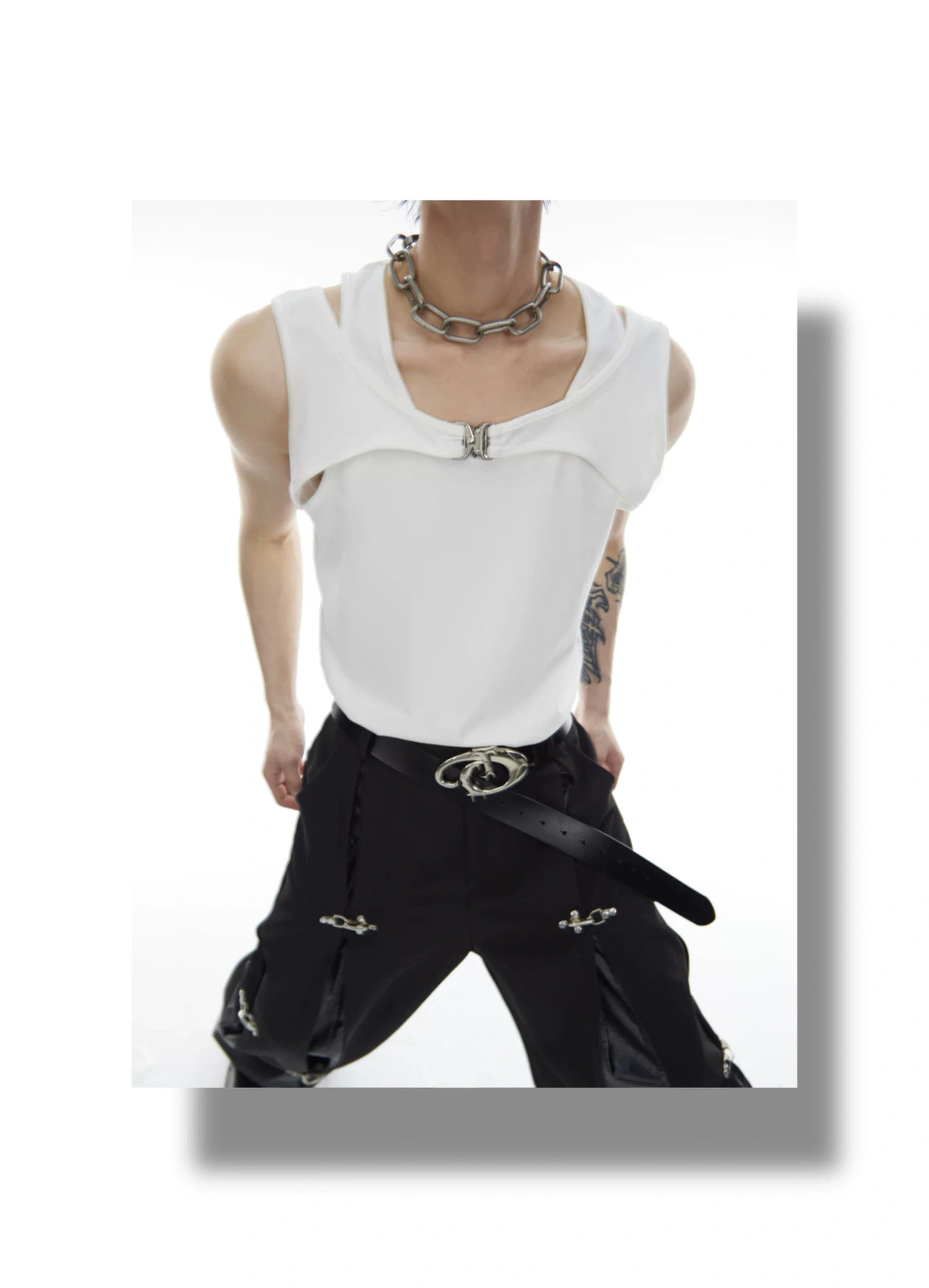 Metal Buckle Double-Layer Tank Top | Sleeveless - description image 5