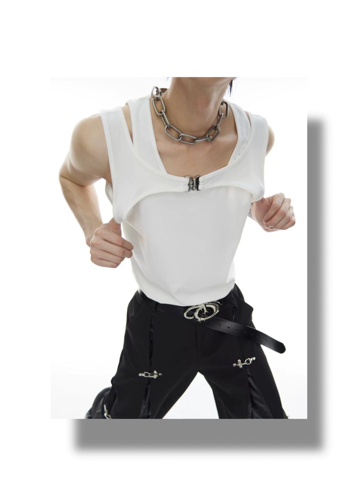 Metal Buckle Double-Layer Tank Top | Sleeveless - description image 6