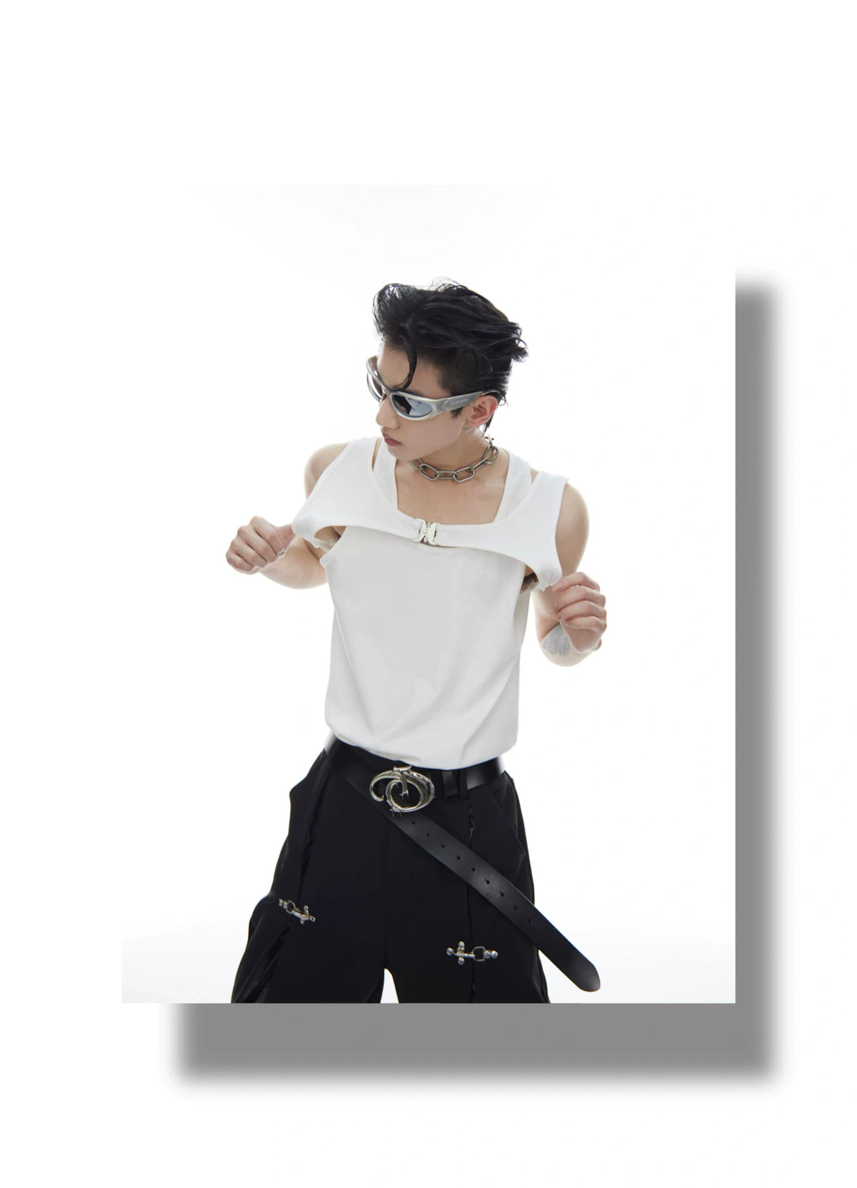 Metal Buckle Double-Layer Tank Top | Sleeveless - description image 7