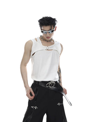 Metal Buckle Double-Layer Tank Top | Sleeveless - main image 1
