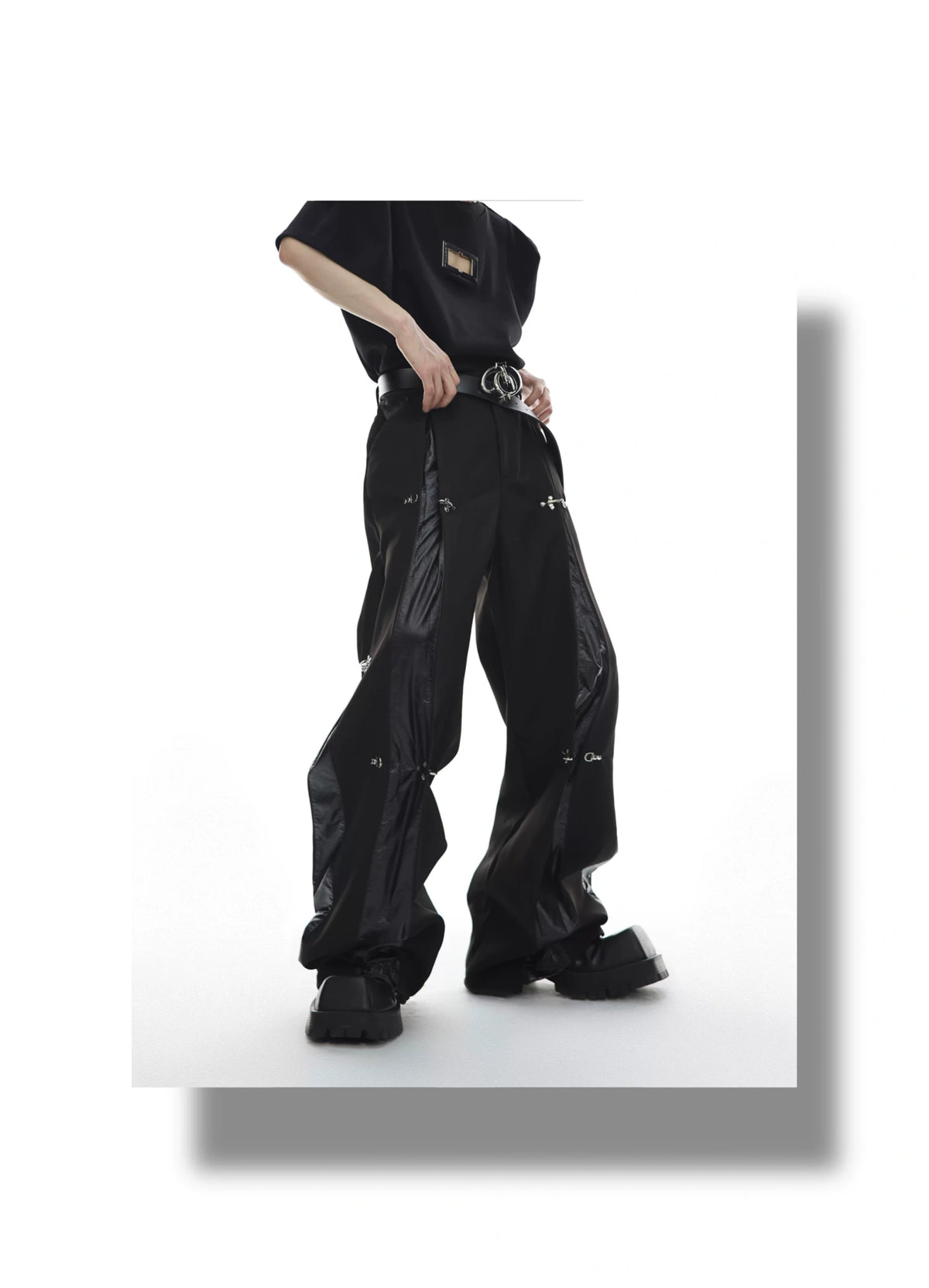 Black High-Rise Straight-Leg Buckle Trousers | Argue - description image 2