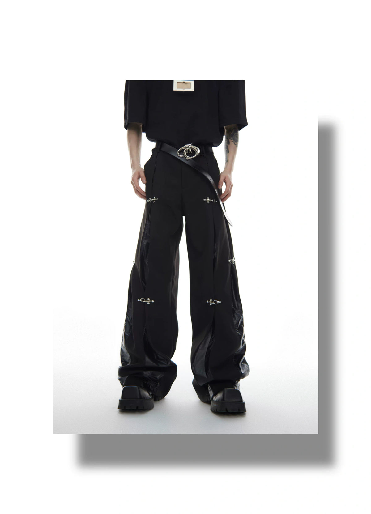 Black High-Rise Straight-Leg Buckle Trousers | Argue - description image 4