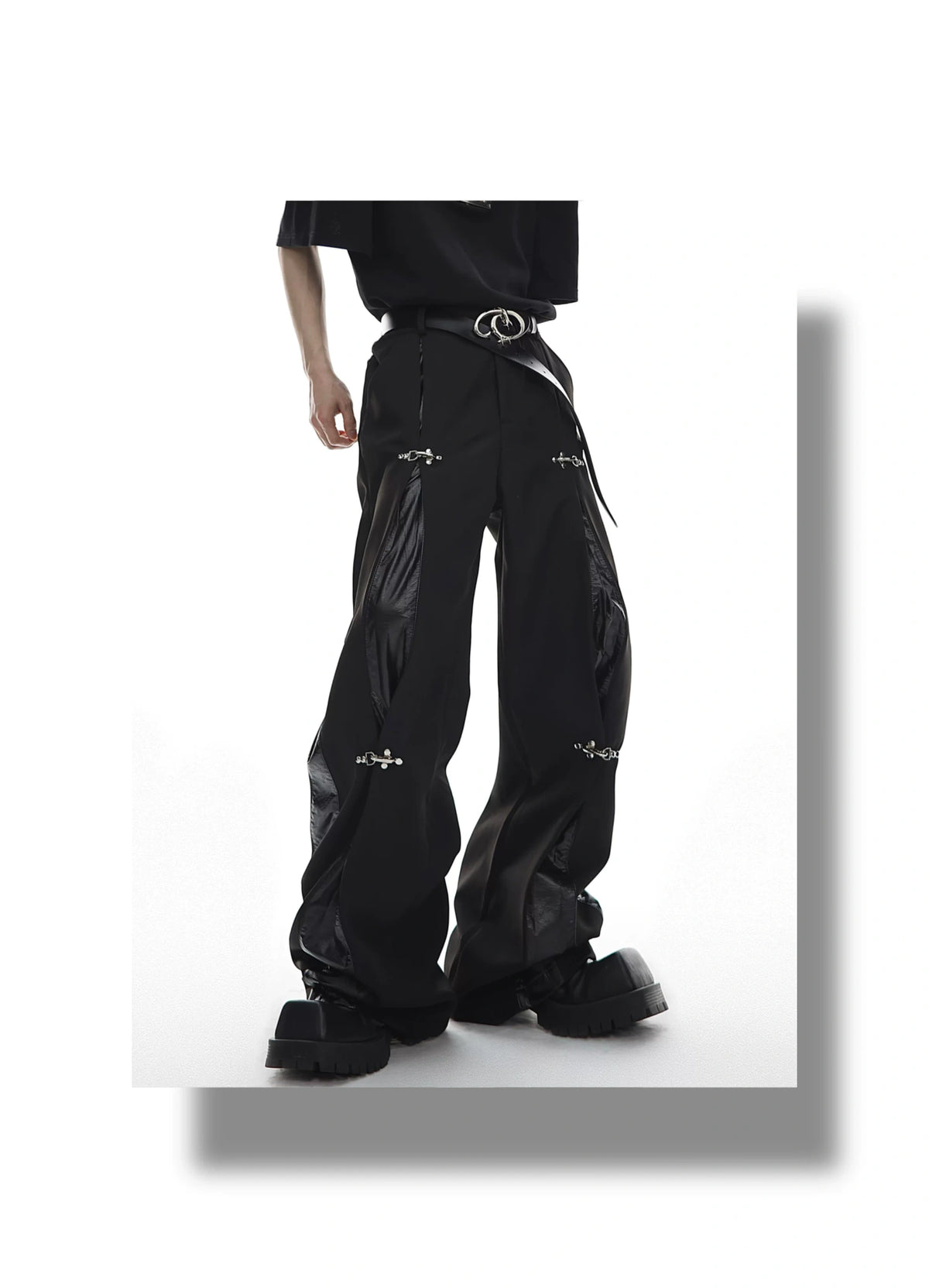 Black High-Rise Straight-Leg Buckle Trousers | Argue - description image 6