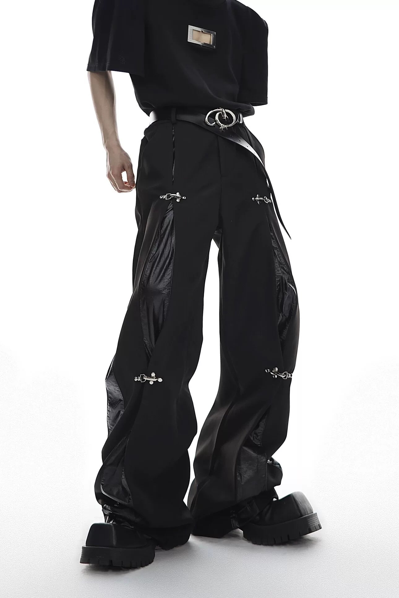 Black High-Rise Straight-Leg Buckle Trousers | Argue - Black Pants