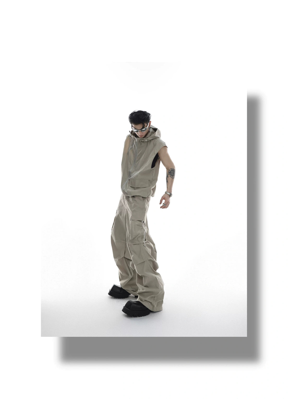 Deconstructed Hooded Vest and Cargo Pants Set - description image 3