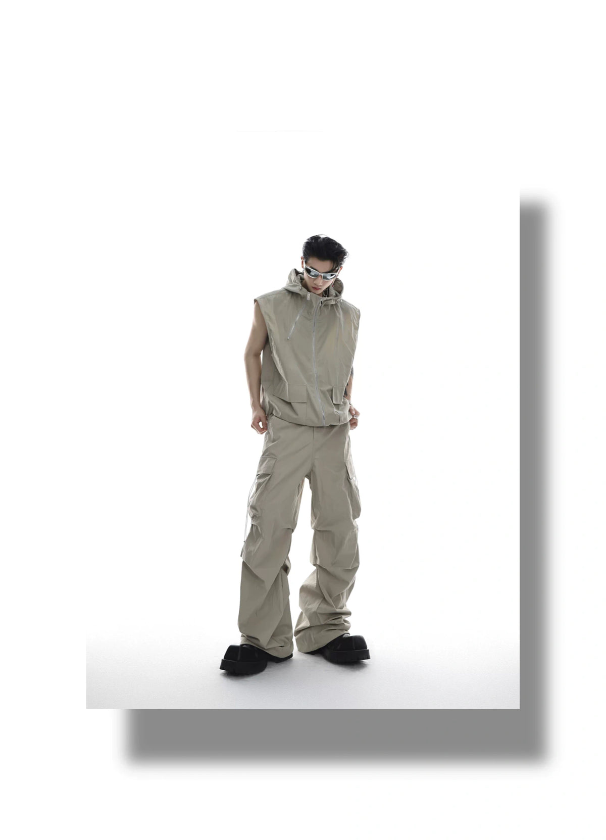 Deconstructed Hooded Vest and Cargo Pants Set - description image 5